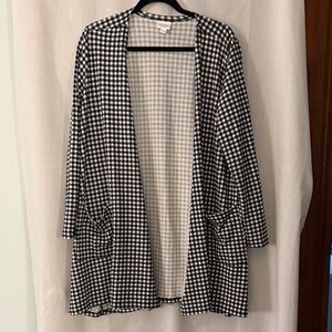 Lularoe Caroline Black and White Gingham Open-Front Women's Sweater Cardigan
